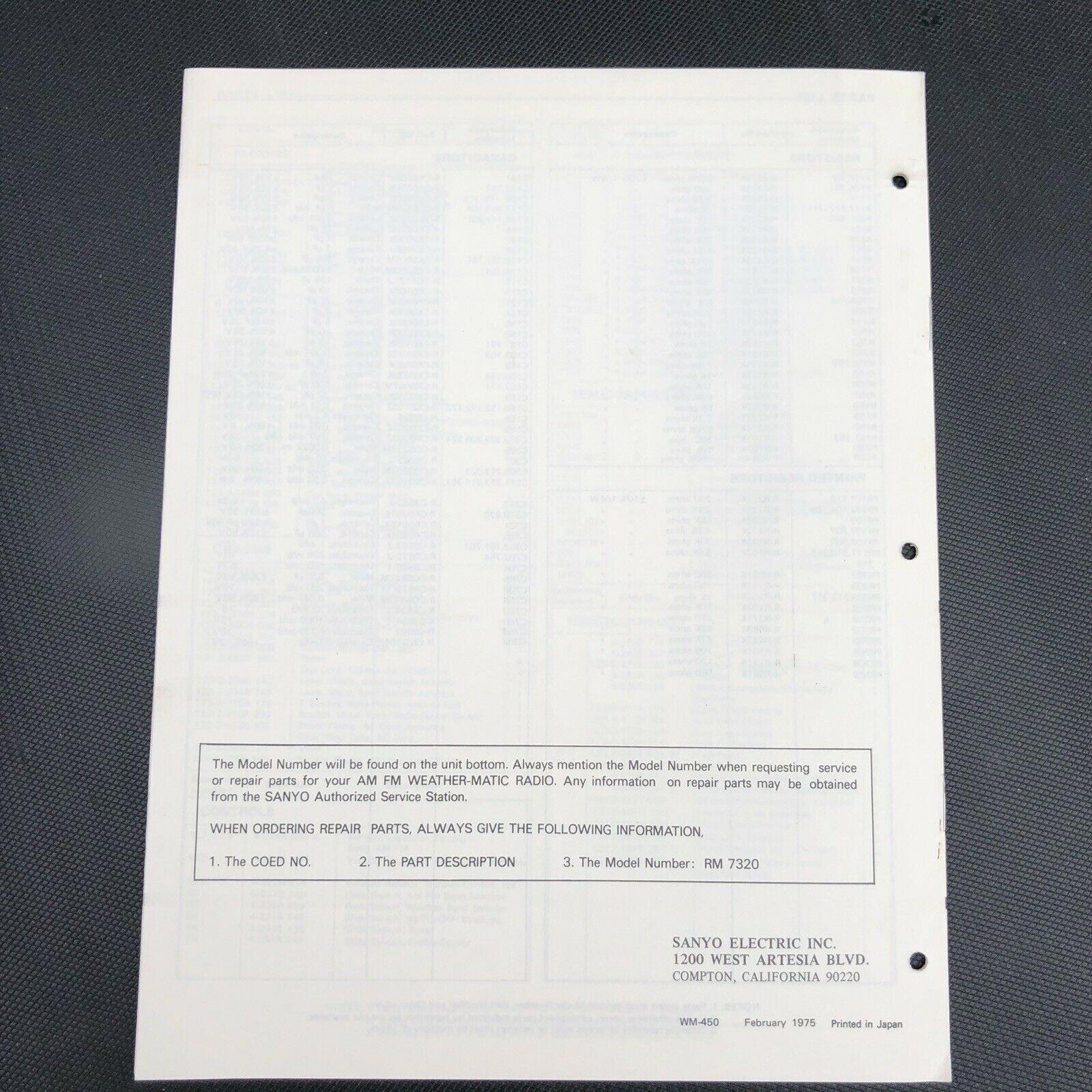 Sanyo AM FM Weather - Matic Radio RM 7320 Service Manual