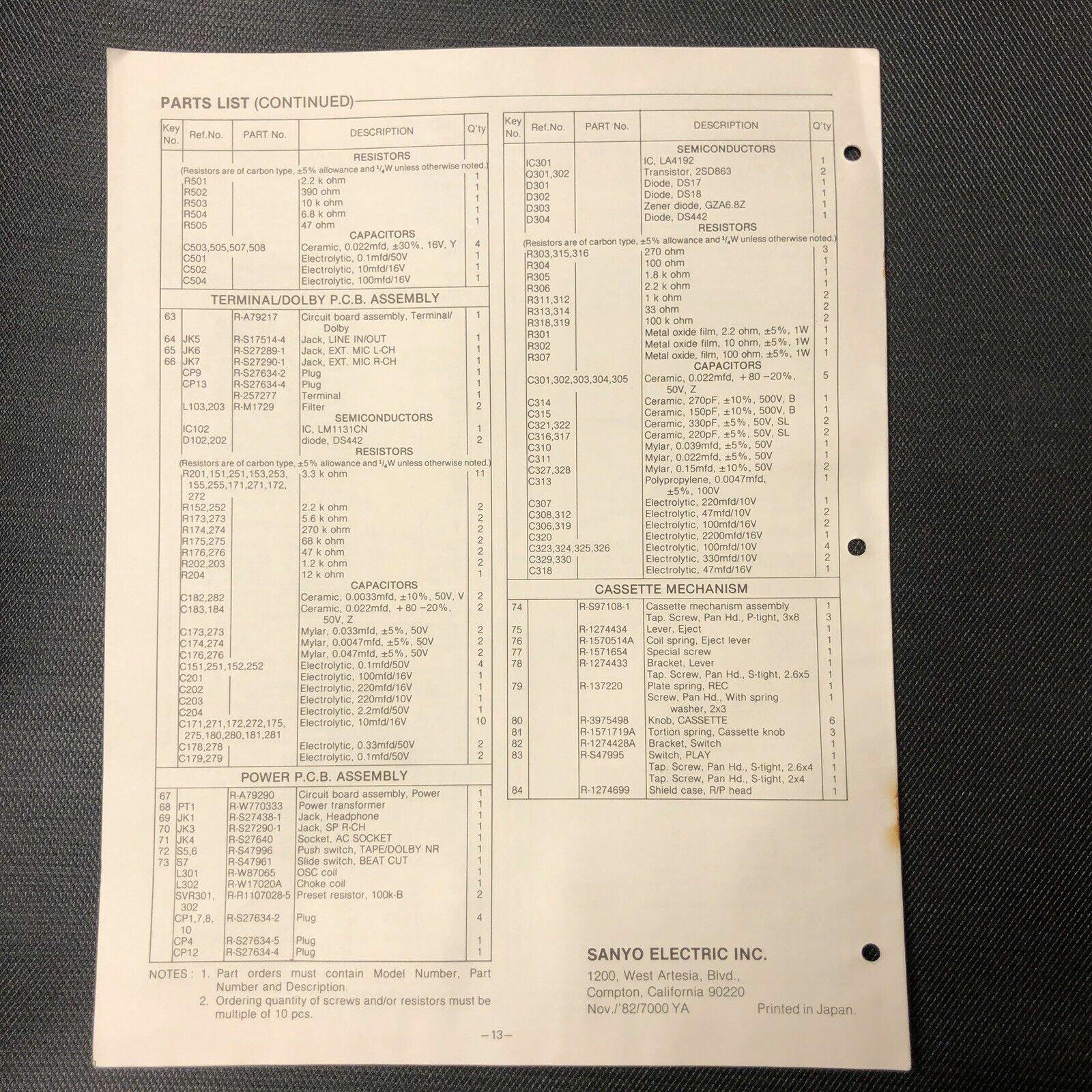 Sanyo C 2 service manual original repair book stereo boombox radio tape player