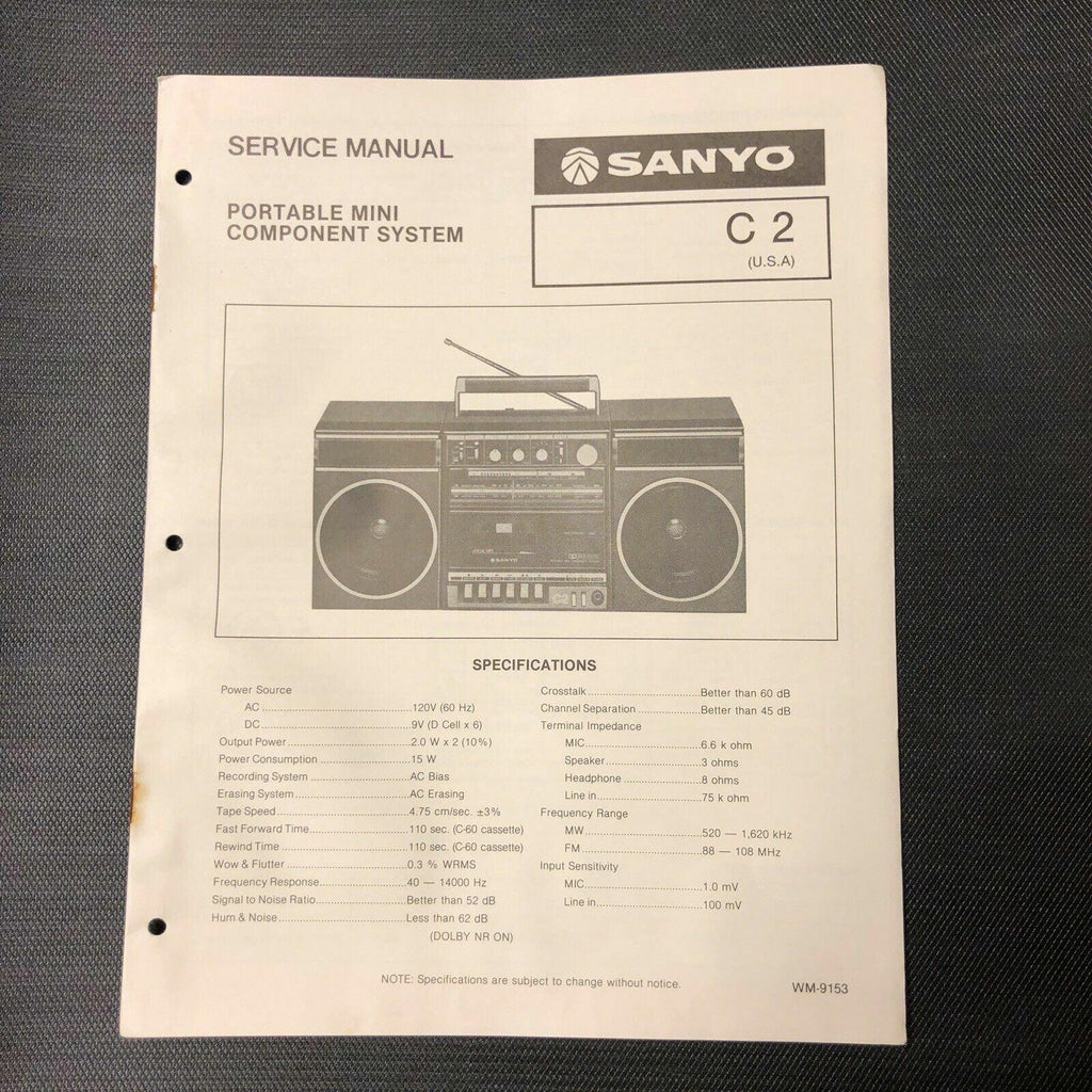 Sanyo C 2 service manual original repair book stereo boombox radio tape player