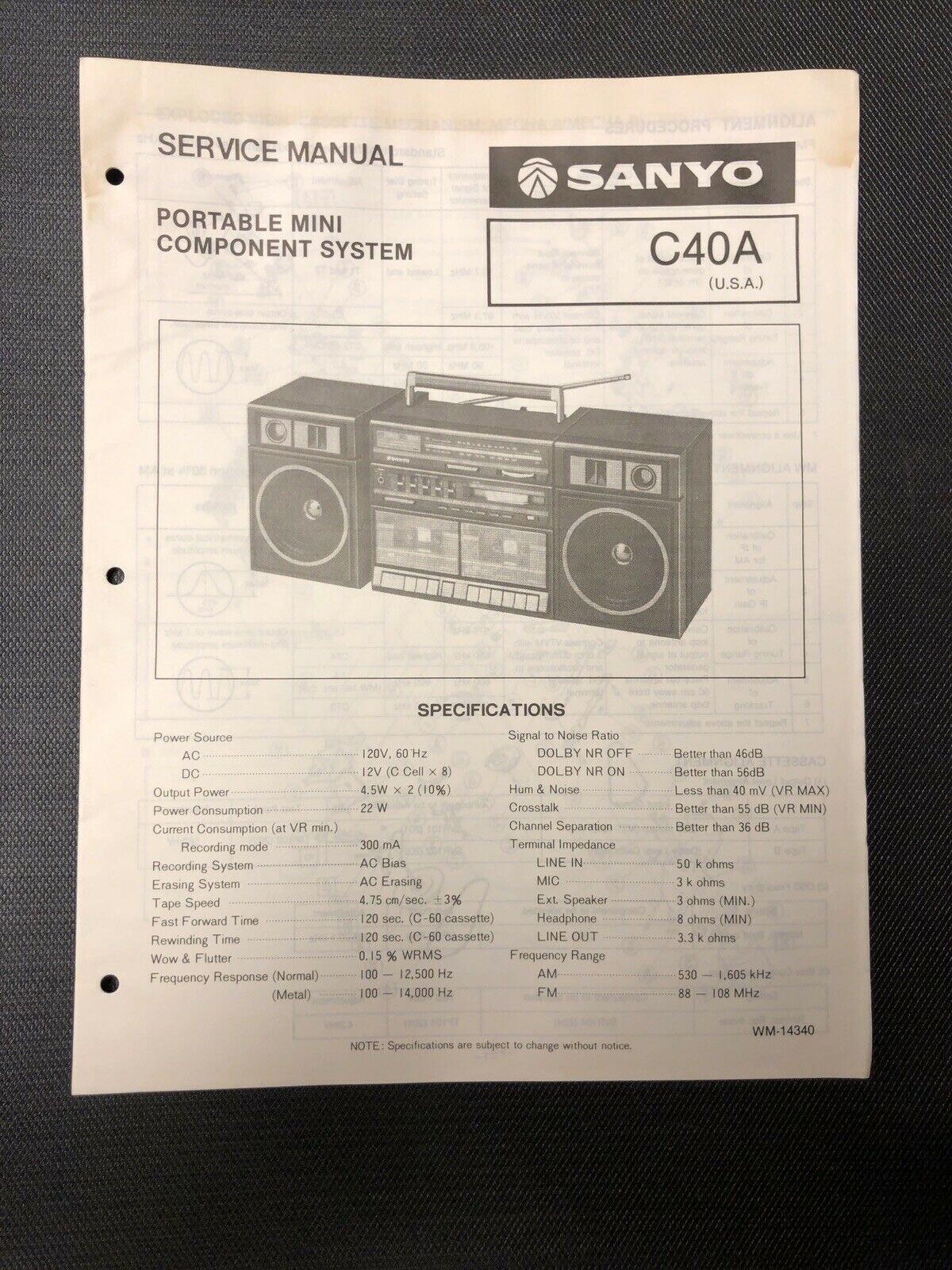 Sanyo C40A service manual original repair book stereo boombox radio tape player