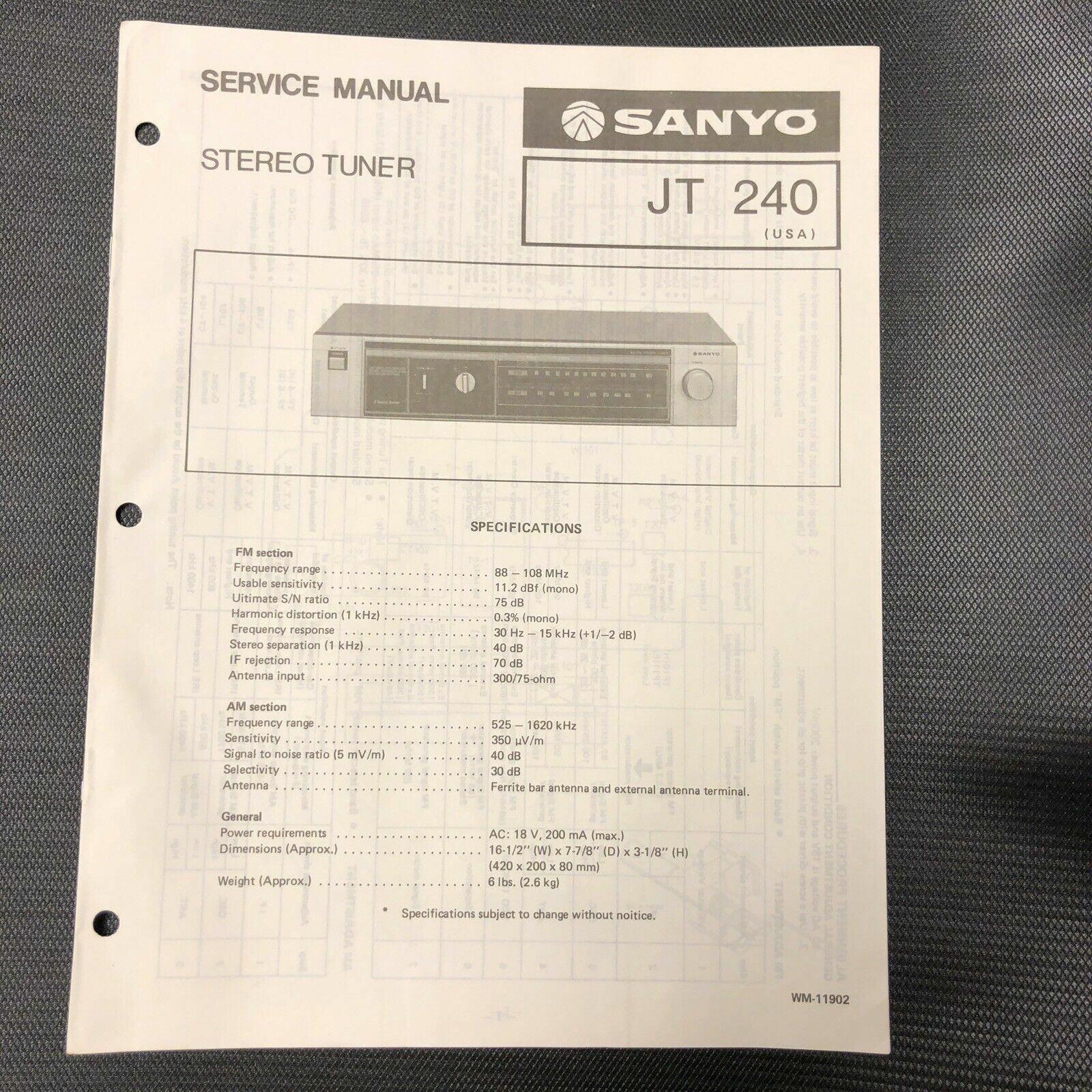 Sanyo JT 240 service manual original repair book stereo am/fm tuner radio