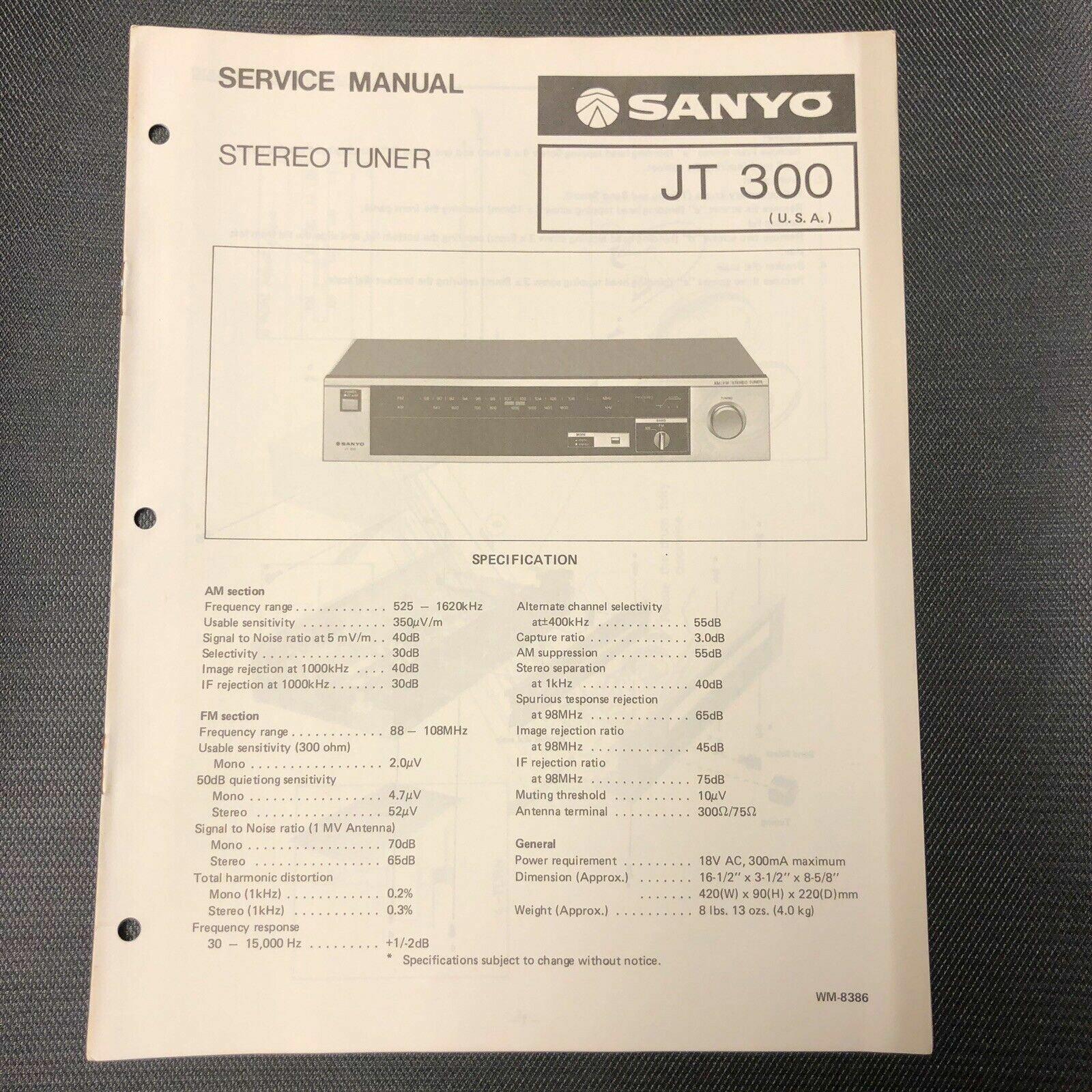 Sanyo JT 300 service manual original repair book stereo am/fm tuner radio