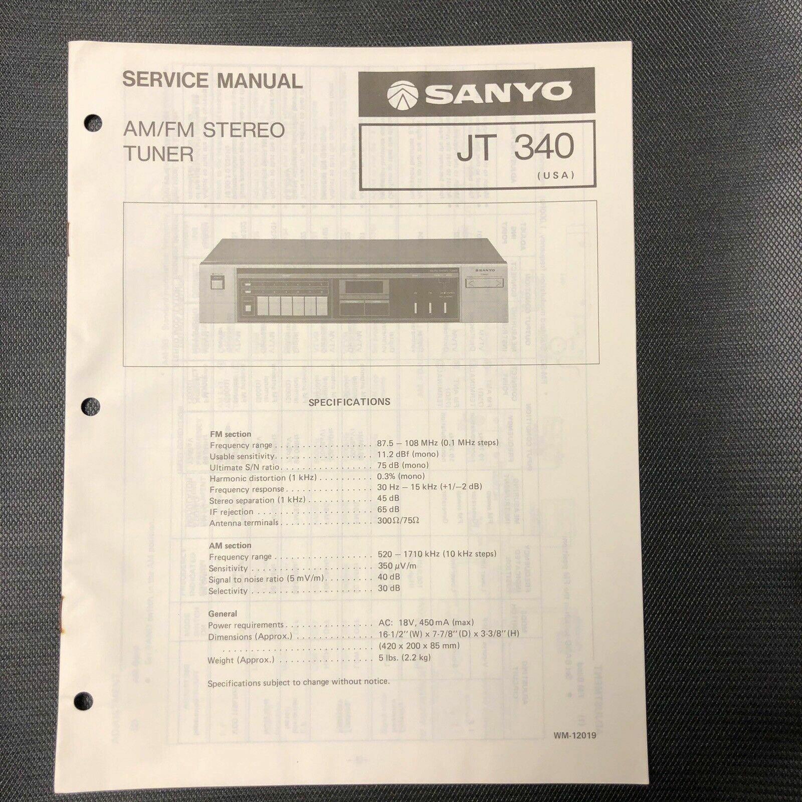 Sanyo JT 340 service manual original repair book stereo am/fm tuner radio