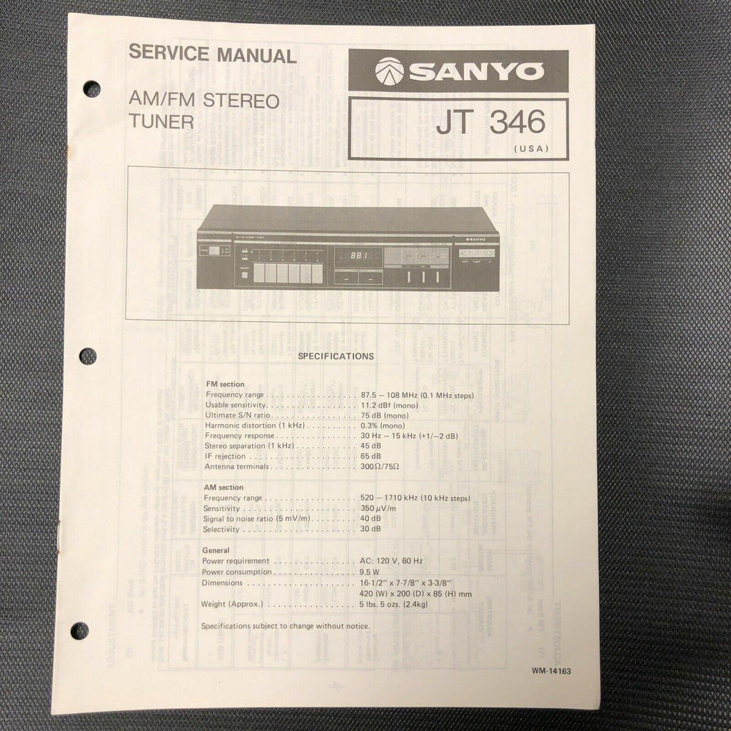 Sanyo JT 346 service manual original repair book stereo am/fm tuner radio