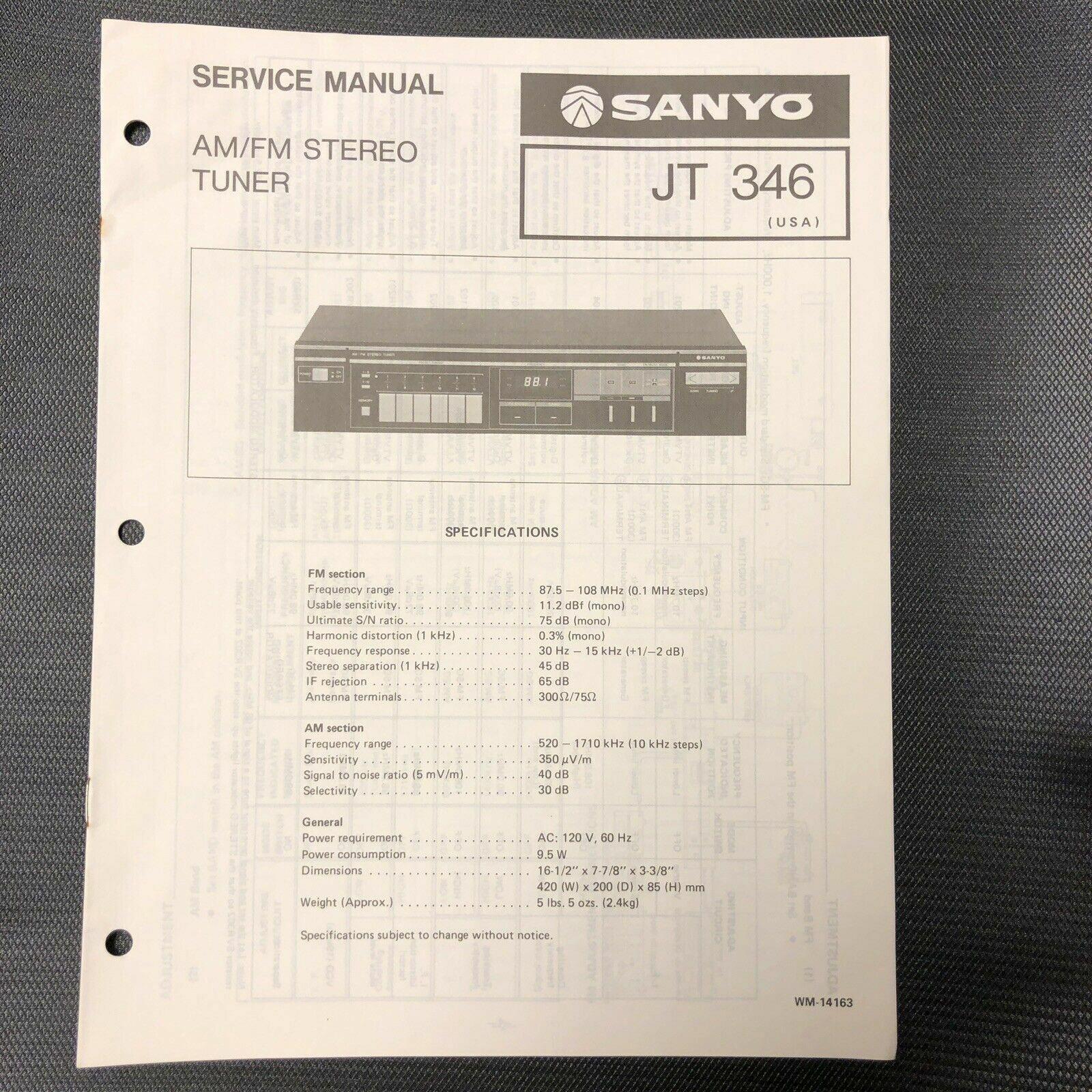 Sanyo JT 346 service manual original repair book stereo am/fm tuner radio