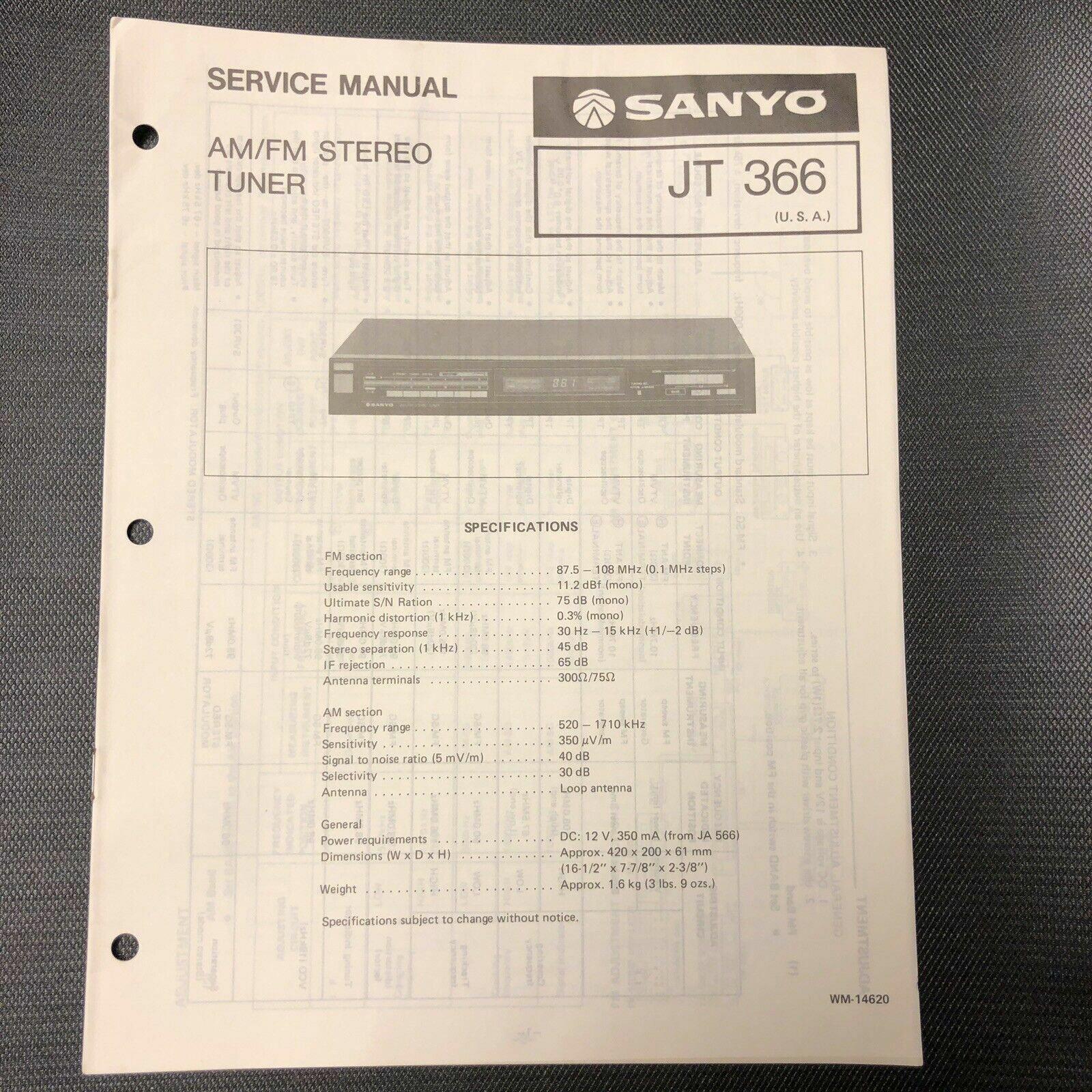 SANYO JT 366 (USA) AM/FM STEREO TUNER ORIGINAL SERVICE MANUAL