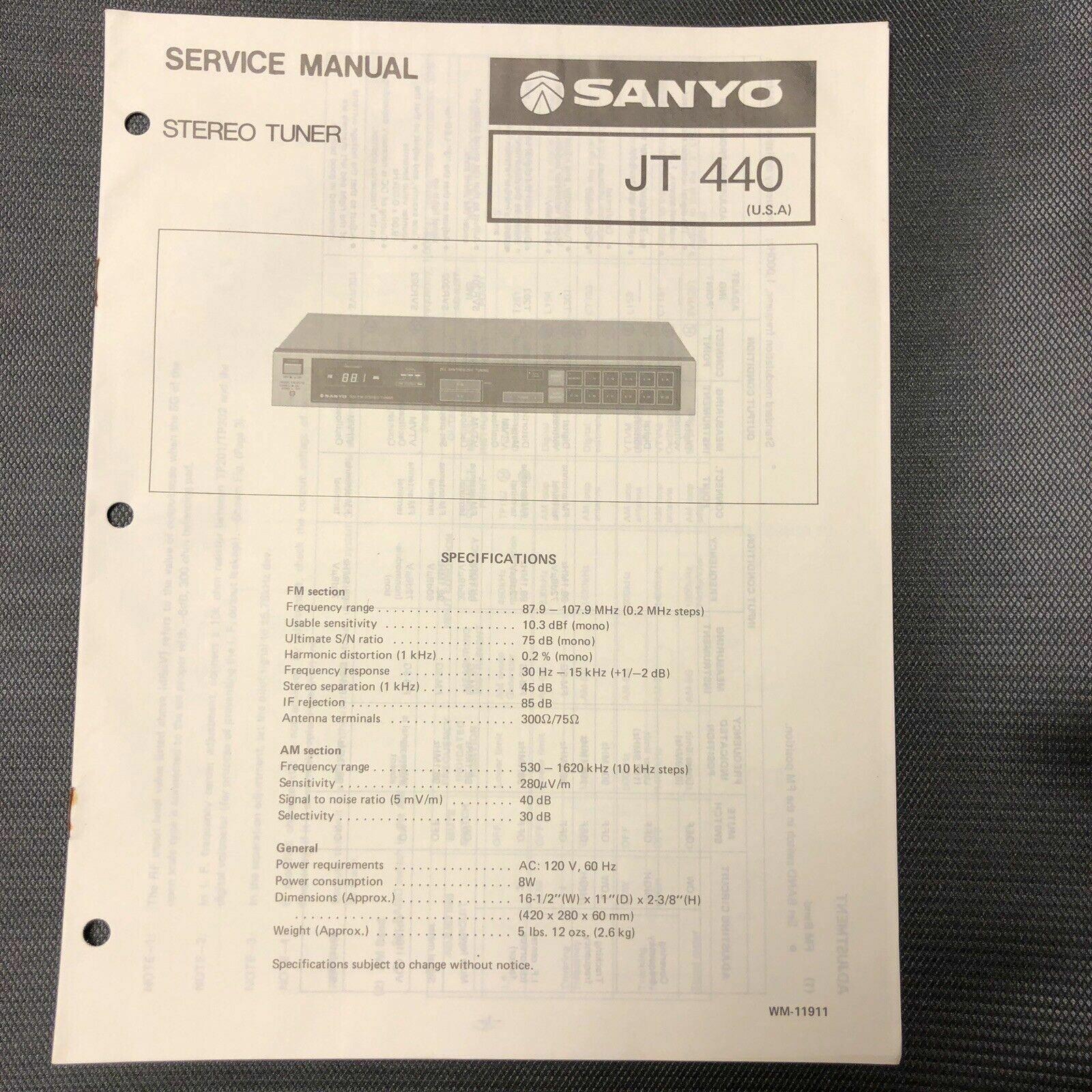 Sanyo JT 440 service manual original repair book stereo am/fm tuner radio