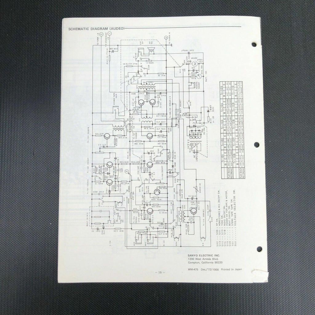 Sanyo M 4420 Stereocast Cassette Tape Recorder Service Manual