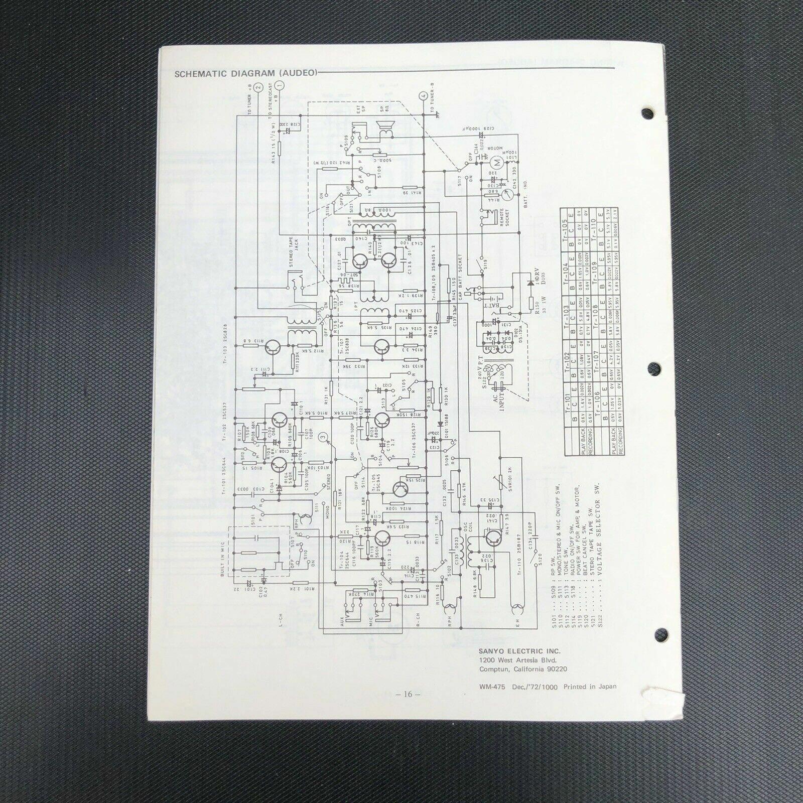 Sanyo M 4420 Stereocast Cassette Tape Recorder Service Manual