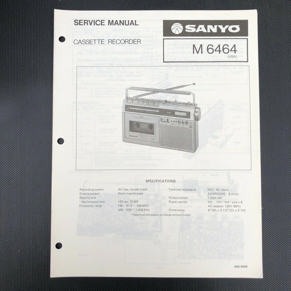 Sanyo M 6464 Cassette Recorder Service Manual