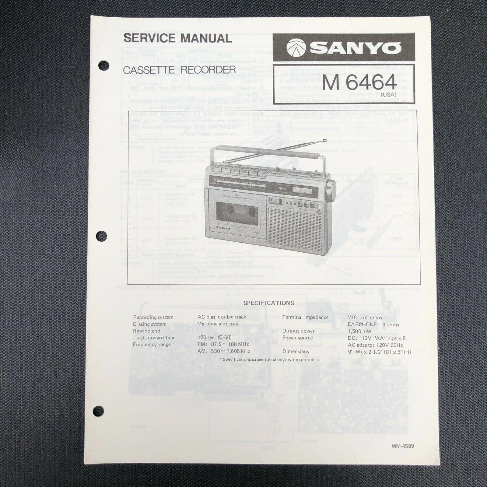 Sanyo M 6464 Cassette Recorder Service Manual