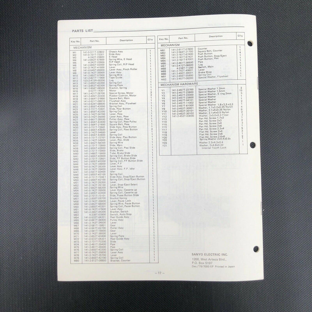 Sanyo M 6464 Cassette Recorder Service Manual