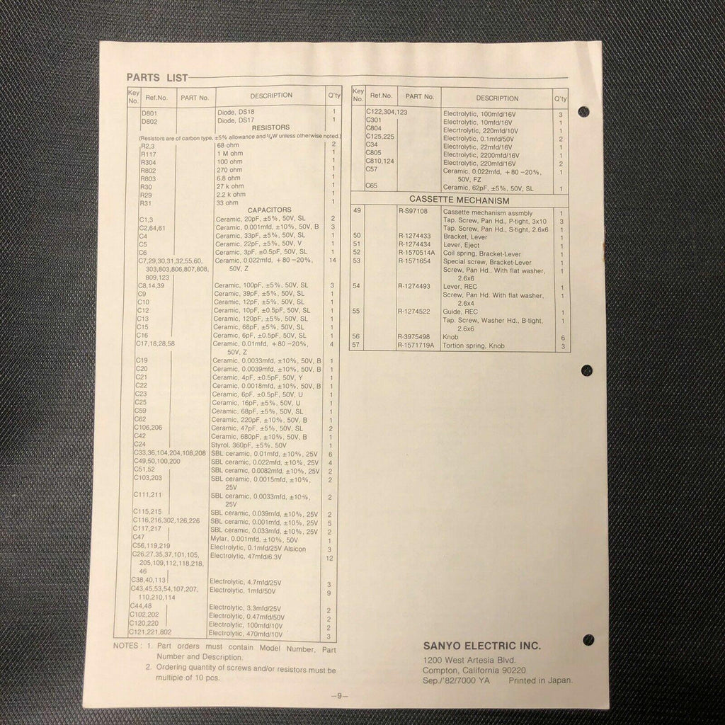 Sanyo M 9830K service manual original repair book stereo tape deck radio boombox