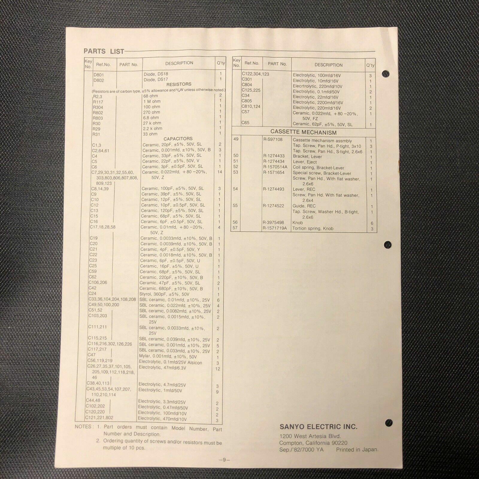 Sanyo M 9830K service manual original repair book stereo tape deck radio boombox