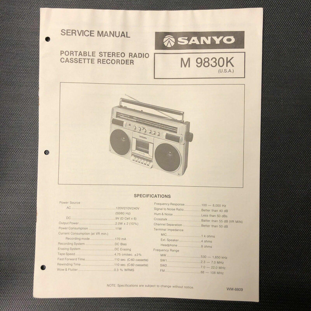 Sanyo M 9830K service manual original repair book stereo tape deck radio boombox
