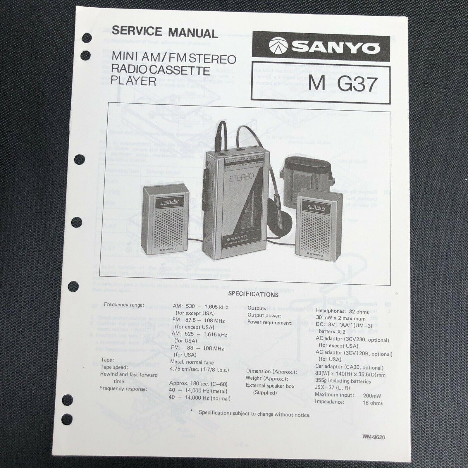 Sanyo M G37 Mini AM FM Stereo Radio Cassette Player Service Manual