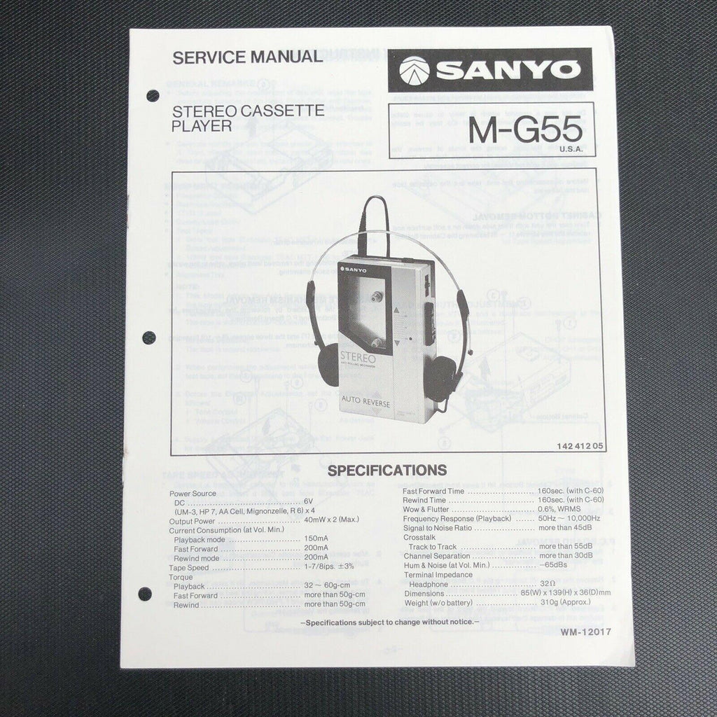 Sanyo M - G55 Stereo Cassette Player Service Manual