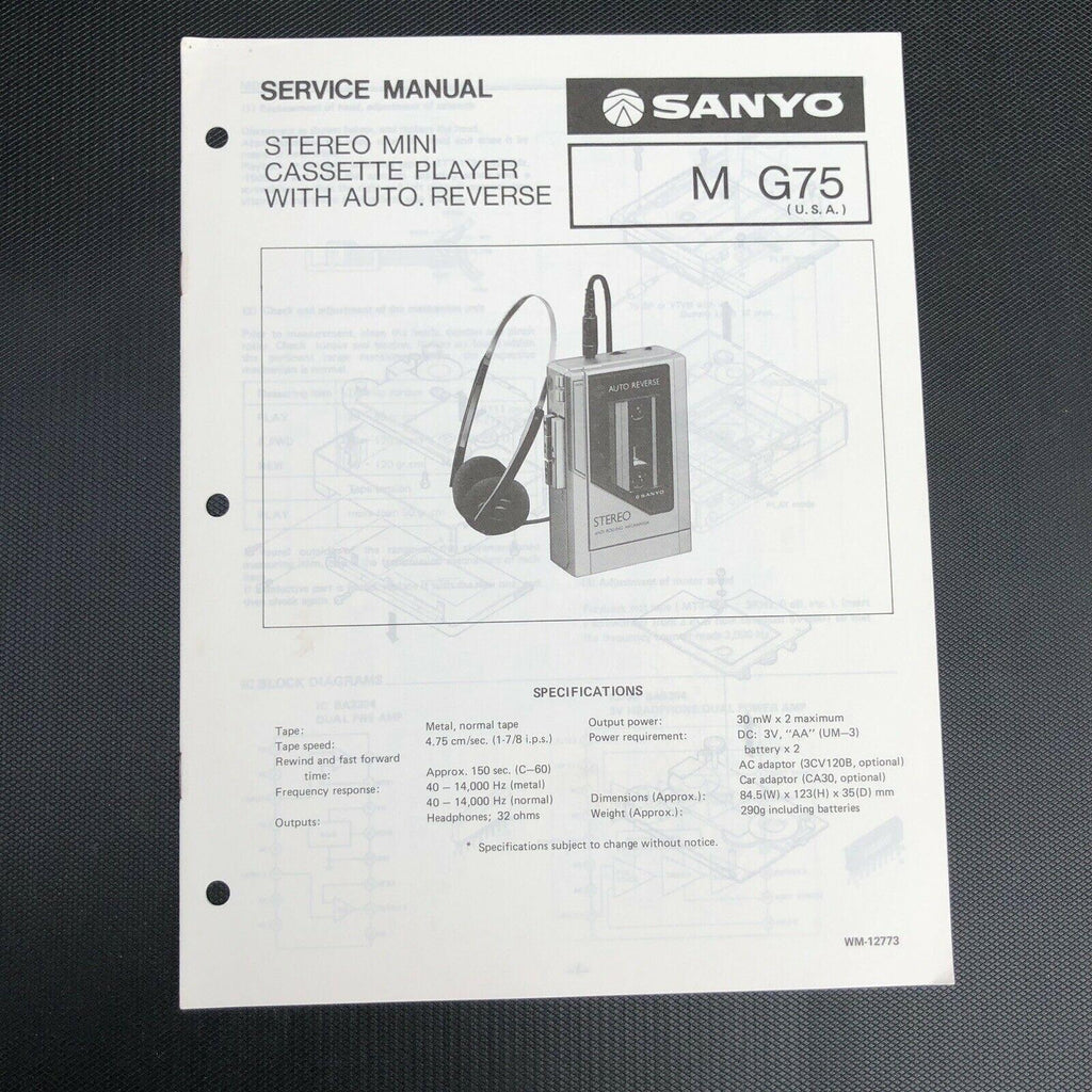 Sanyo M G75 Stereo Mini Cassette Player With Auto Reverse Service Manual