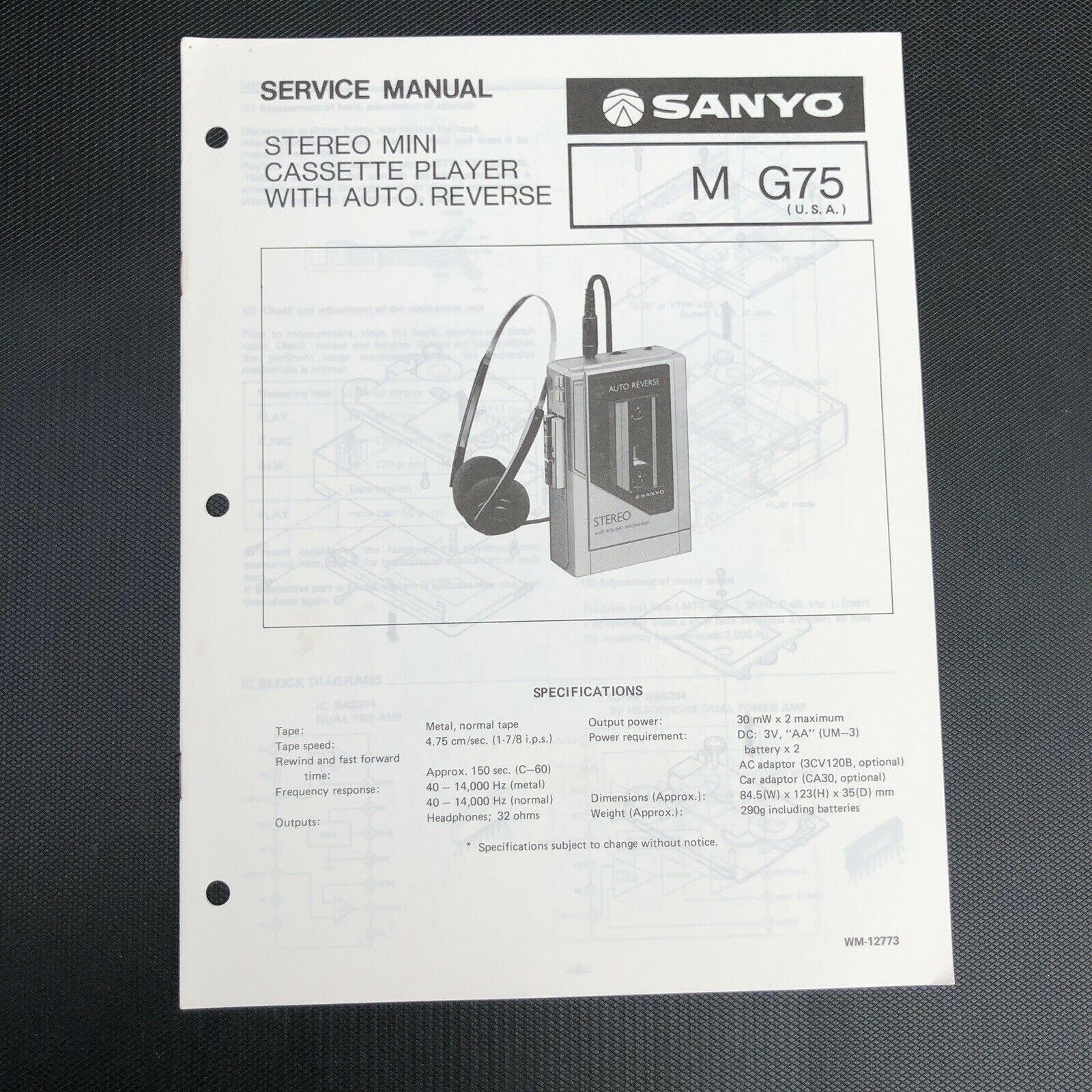 Sanyo M G75 Stereo Mini Cassette Player With Auto Reverse Service Manual