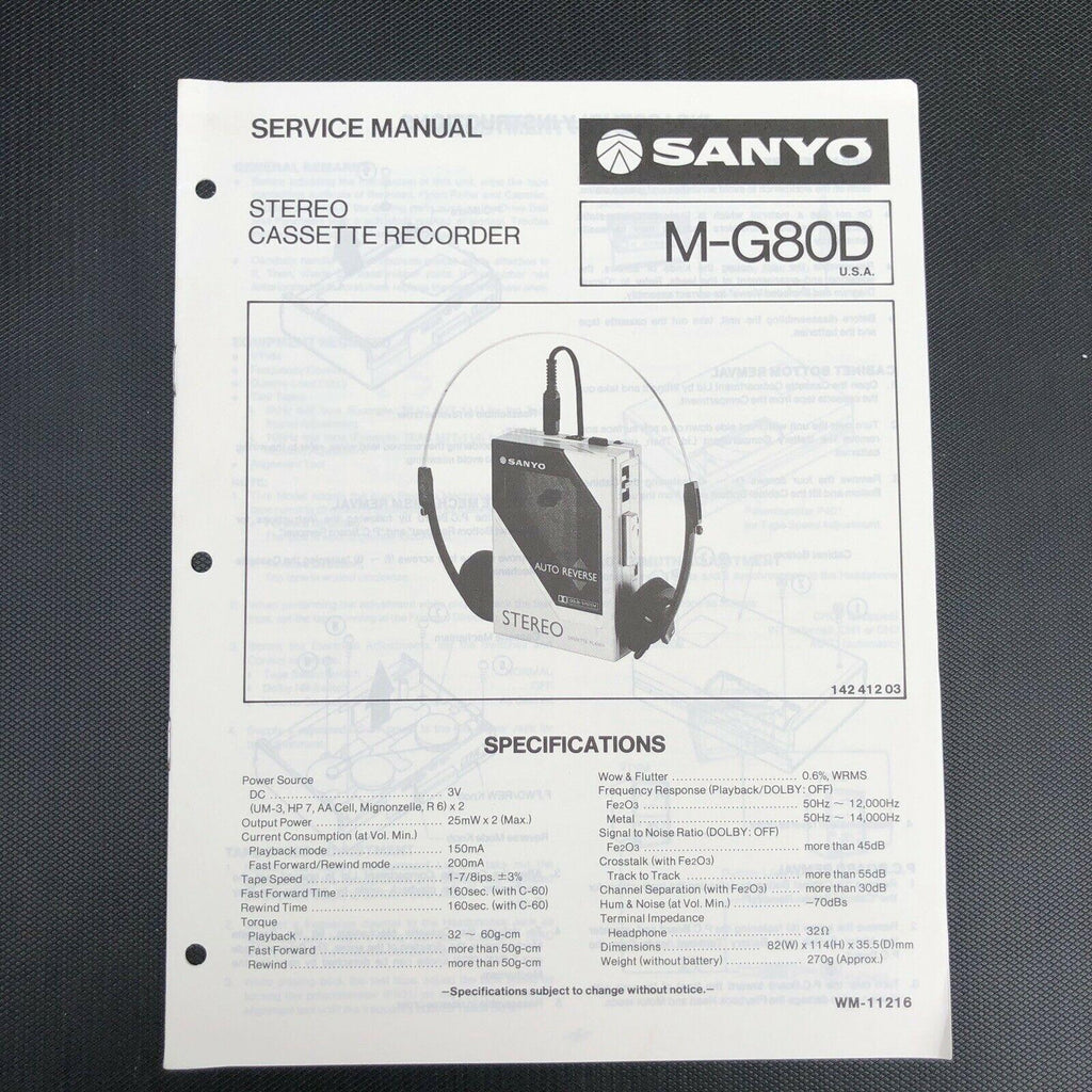 Sanyo M - G80D Stereo Cassette Recorder Service Manual