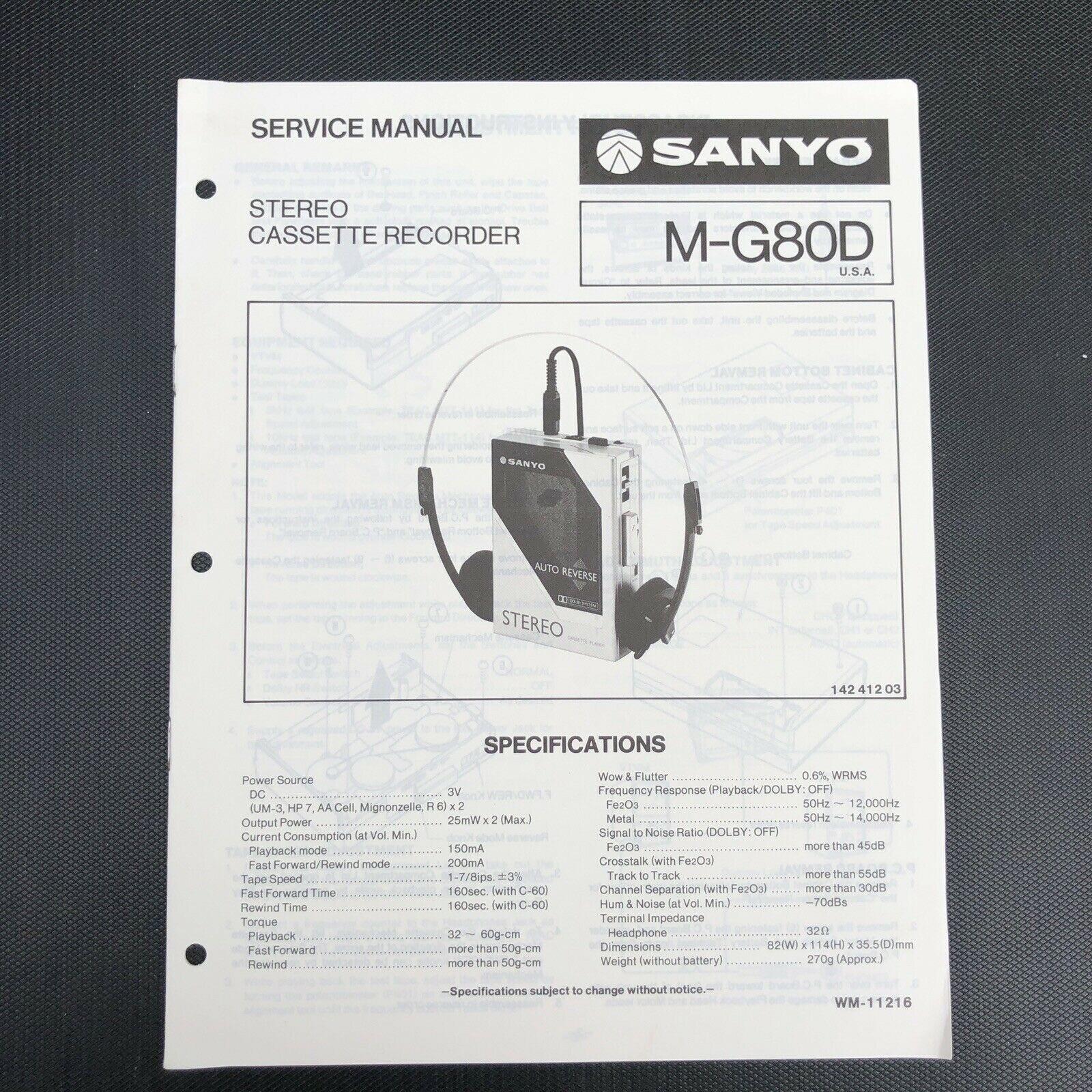 Sanyo M - G80D Stereo Cassette Recorder Service Manual