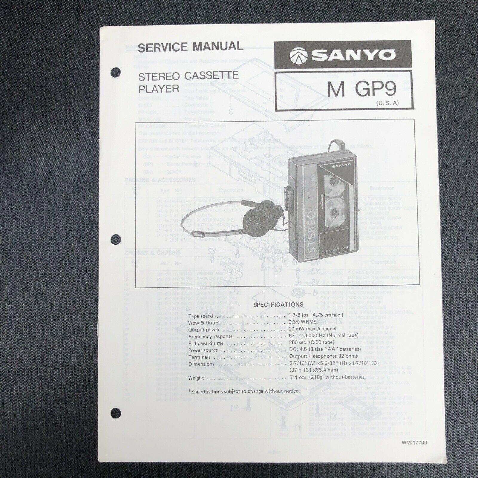 Sanyo M GP9 Stereo Cassette Player Service Manual