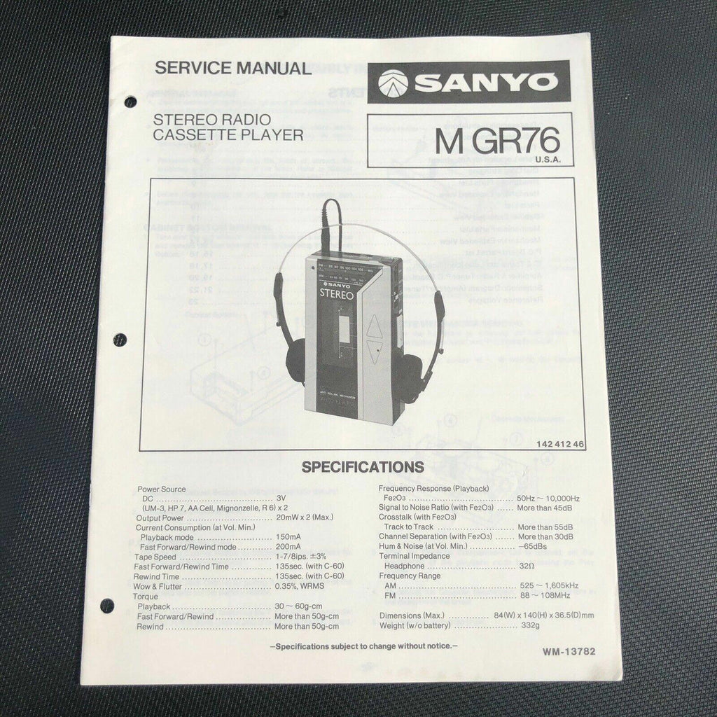 Sanyo M GR76 Stereo Radio Cassette Player Service Manual