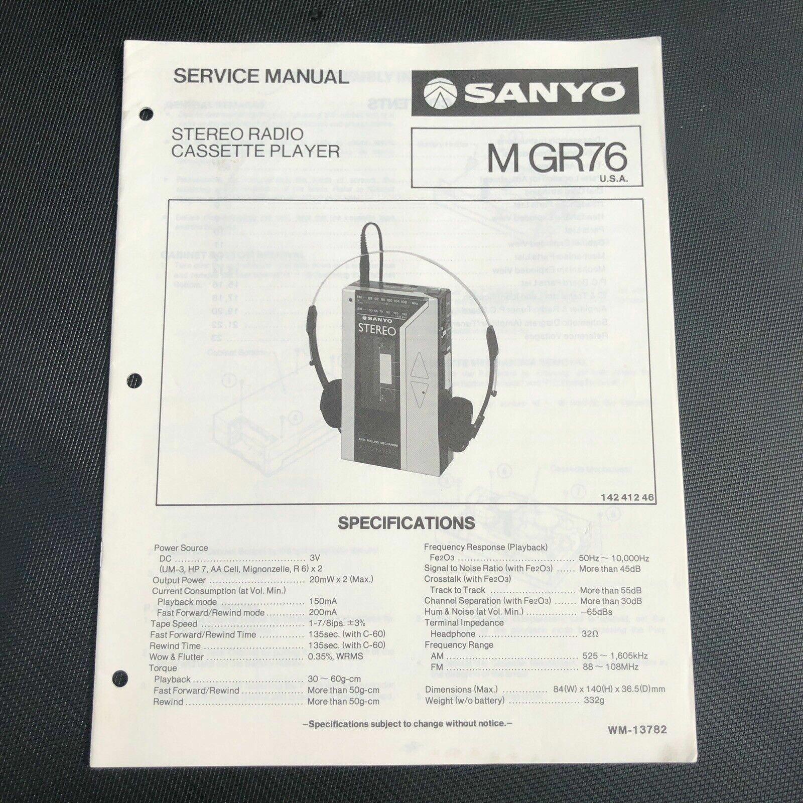 Sanyo M GR76 Stereo Radio Cassette Player Service Manual
