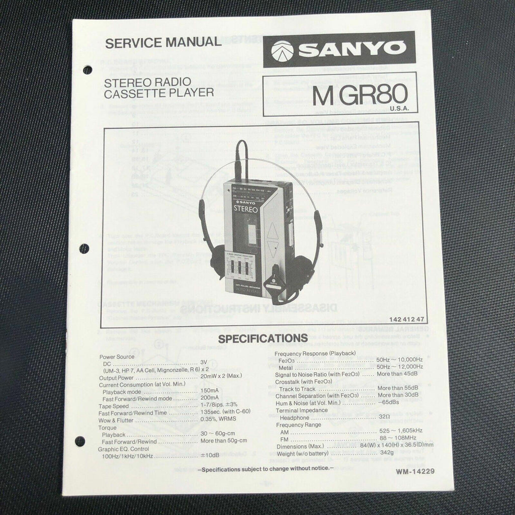 Sanyo M GR80 Stereo Radio Cassette Player Service Manual
