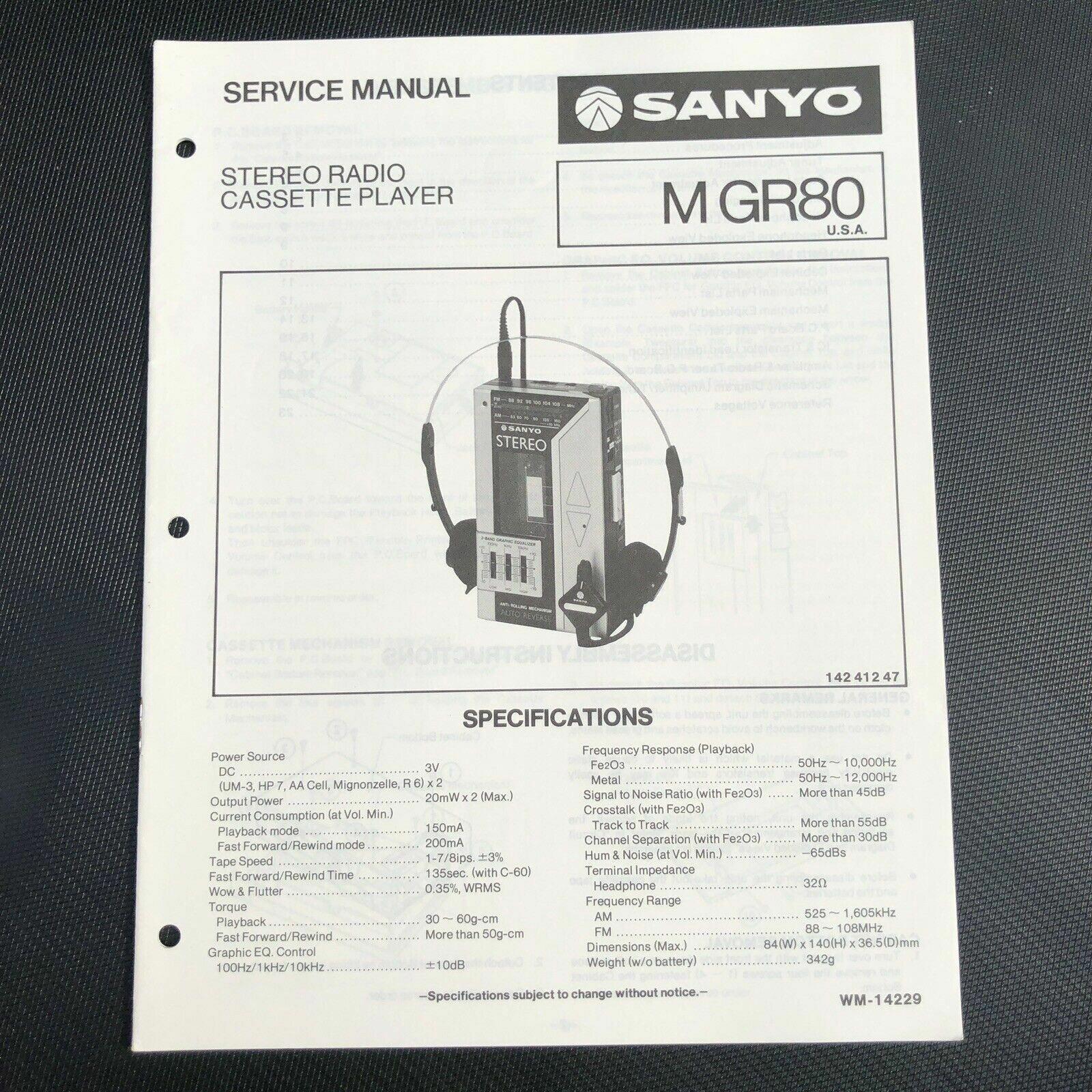 Sanyo M GR80 Stereo Radio Cassette Player Service Manual