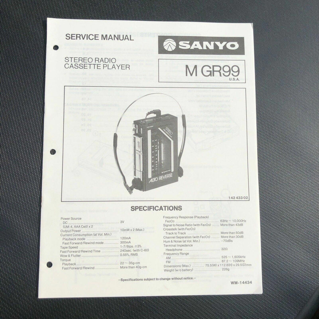 Sanyo M GR99 Stereo Radio Cassette Player Service Manual
