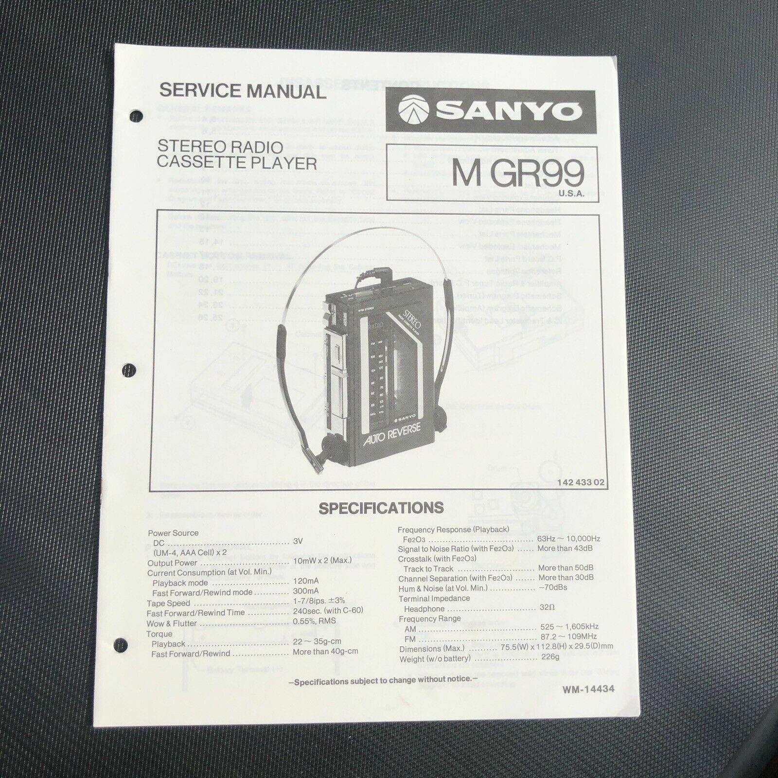 Sanyo M GR99 Stereo Radio Cassette Player Service Manual