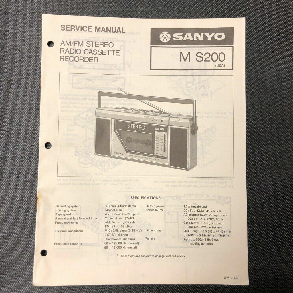 Sanyo M - S200 MS200 service manual original repair book stereo boombox radio