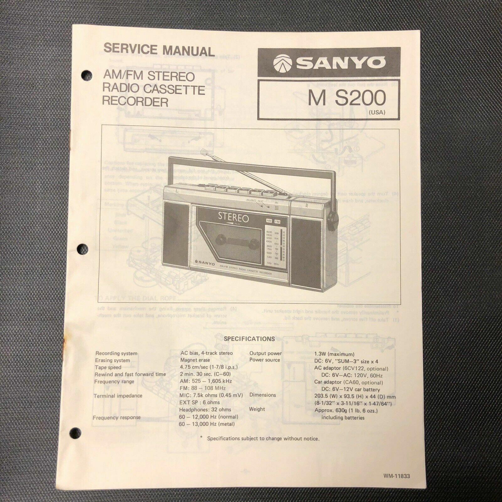 Sanyo M - S200 MS200 service manual original repair book stereo boombox radio