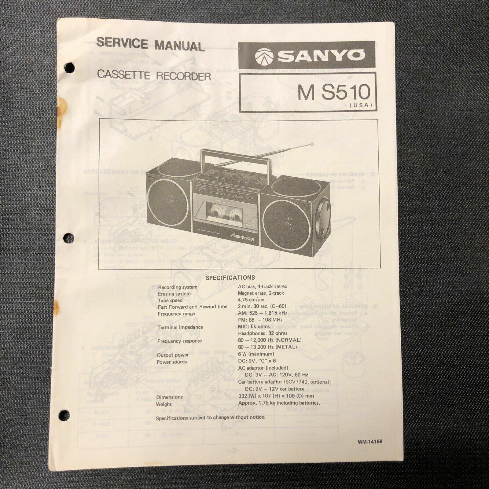 Sanyo M - S510 MS510 service manual original repair book stereo boombox radio