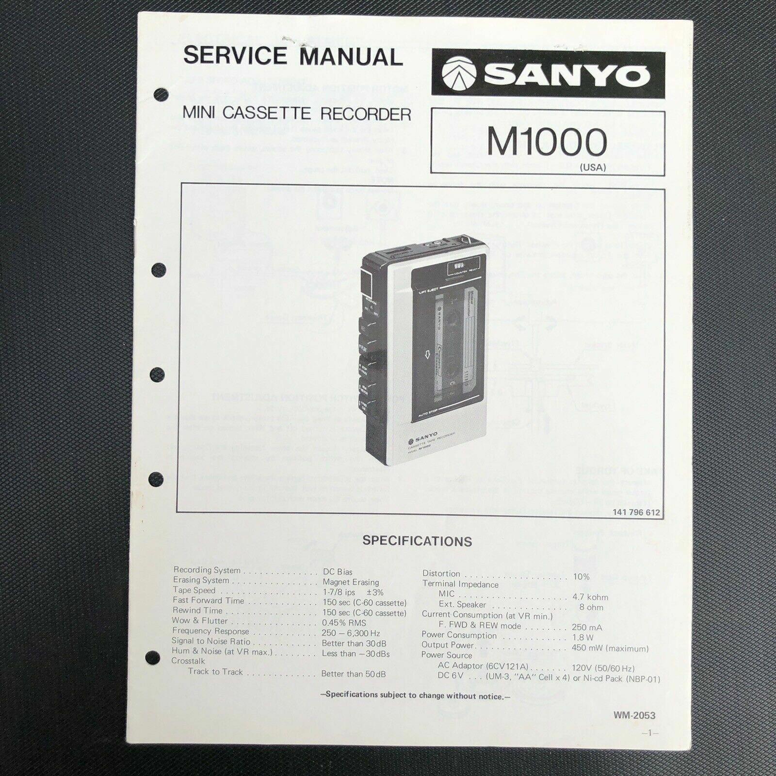 Sanyo M1000 Mini Cassette Recorder Service Manual