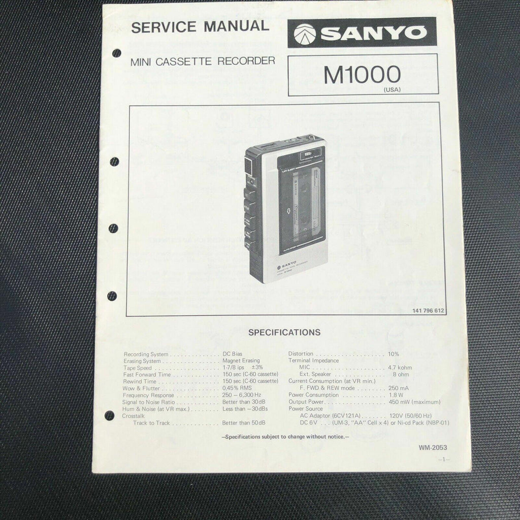Sanyo M1000 Mini Cassette Recorder Service Manual