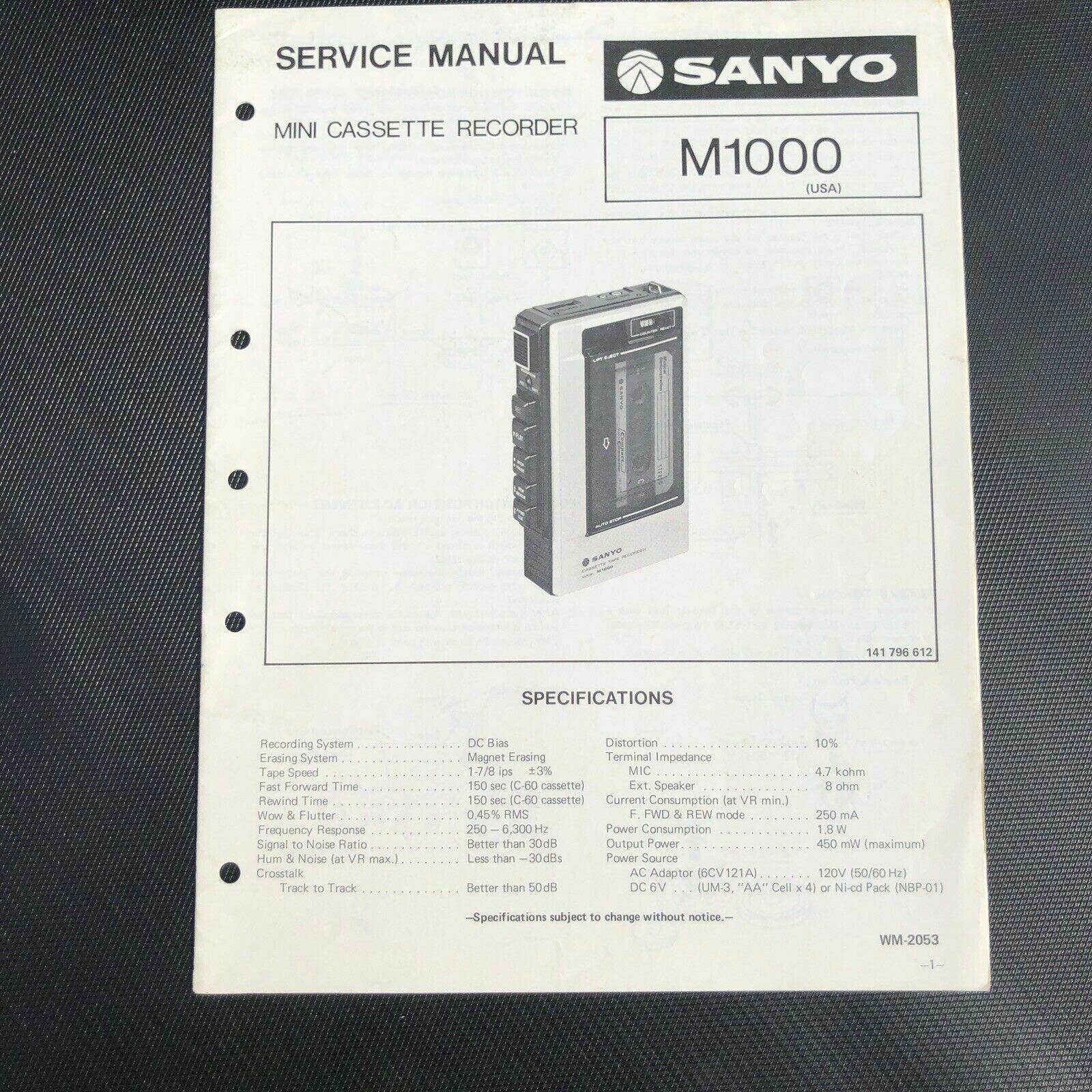 Sanyo M1000 Mini Cassette Recorder Service Manual