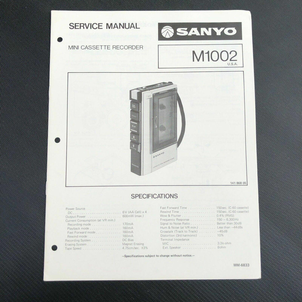 Sanyo M1002 Mini Cassette Recorder Service Manual