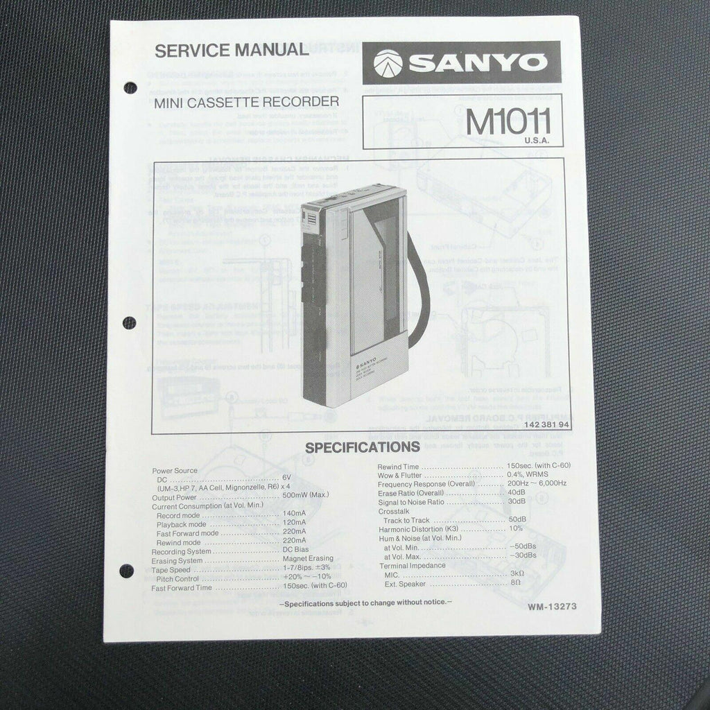 Sanyo M1011 Mini Cassette Recorder Service Manual