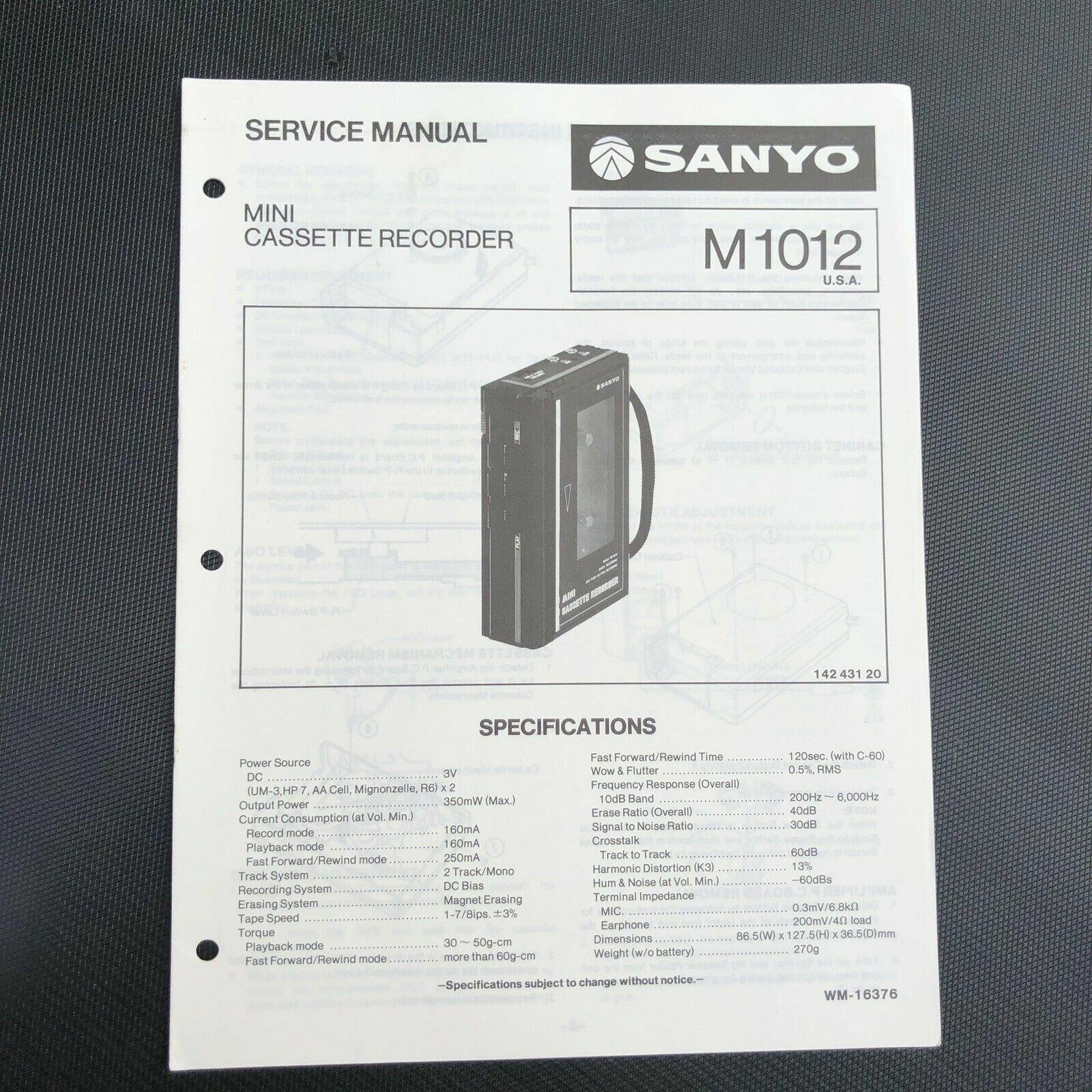 Sanyo M1012 Mini Cassette Recorder Service Manual