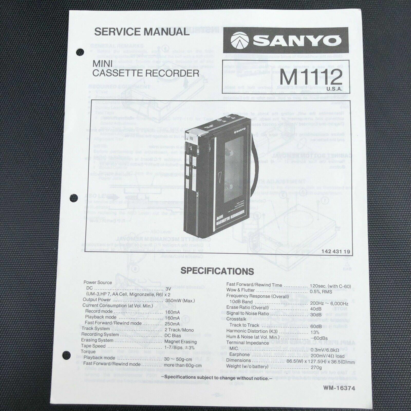 Sanyo M1112 Mini Cassette Recorder Service Manual