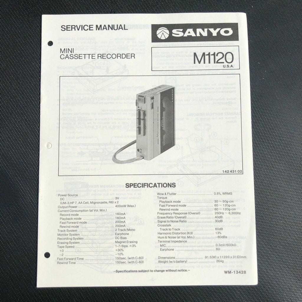 Sanyo M1120 Mini Cassette Service Manual