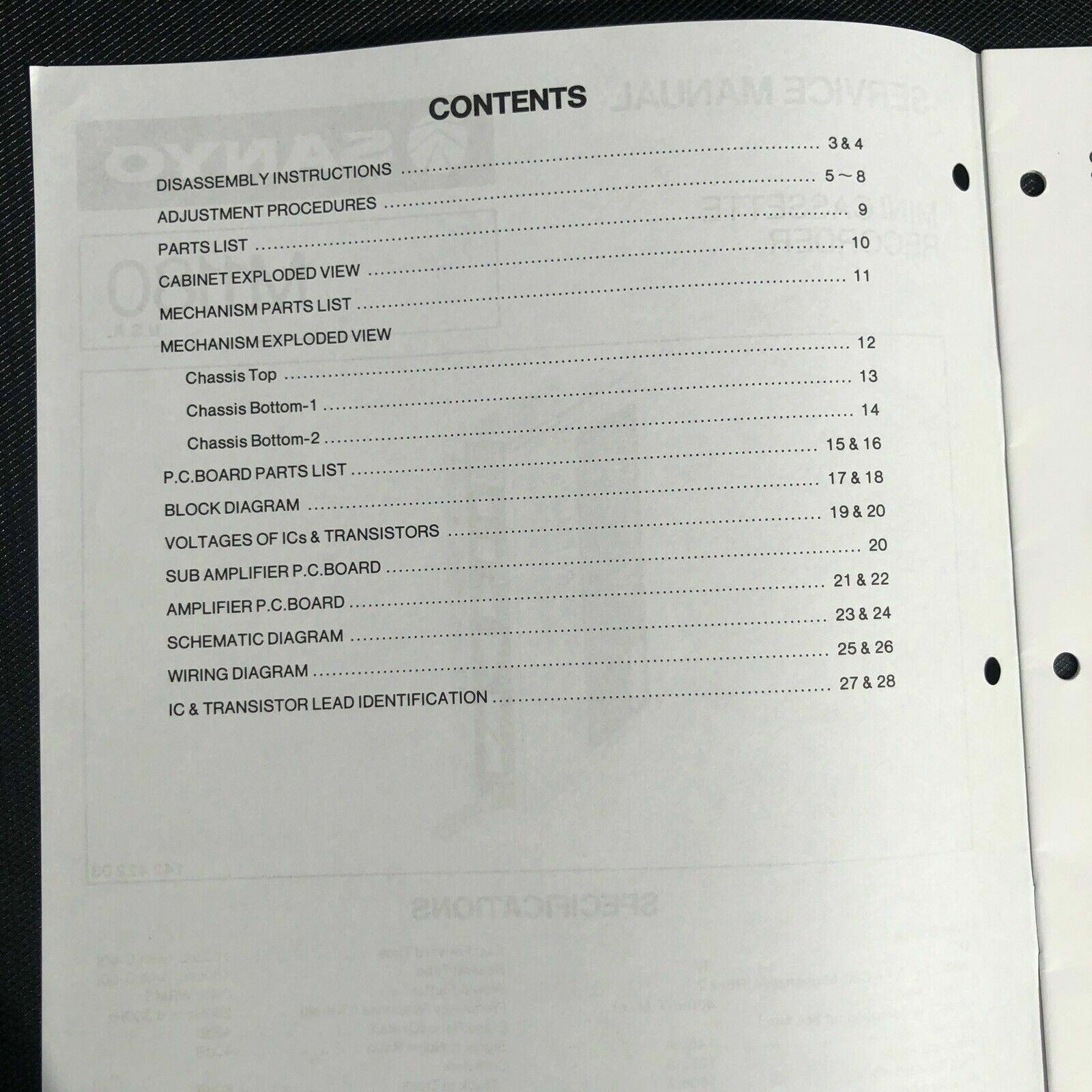 Sanyo M1180 Mini Cassette Service Manual
