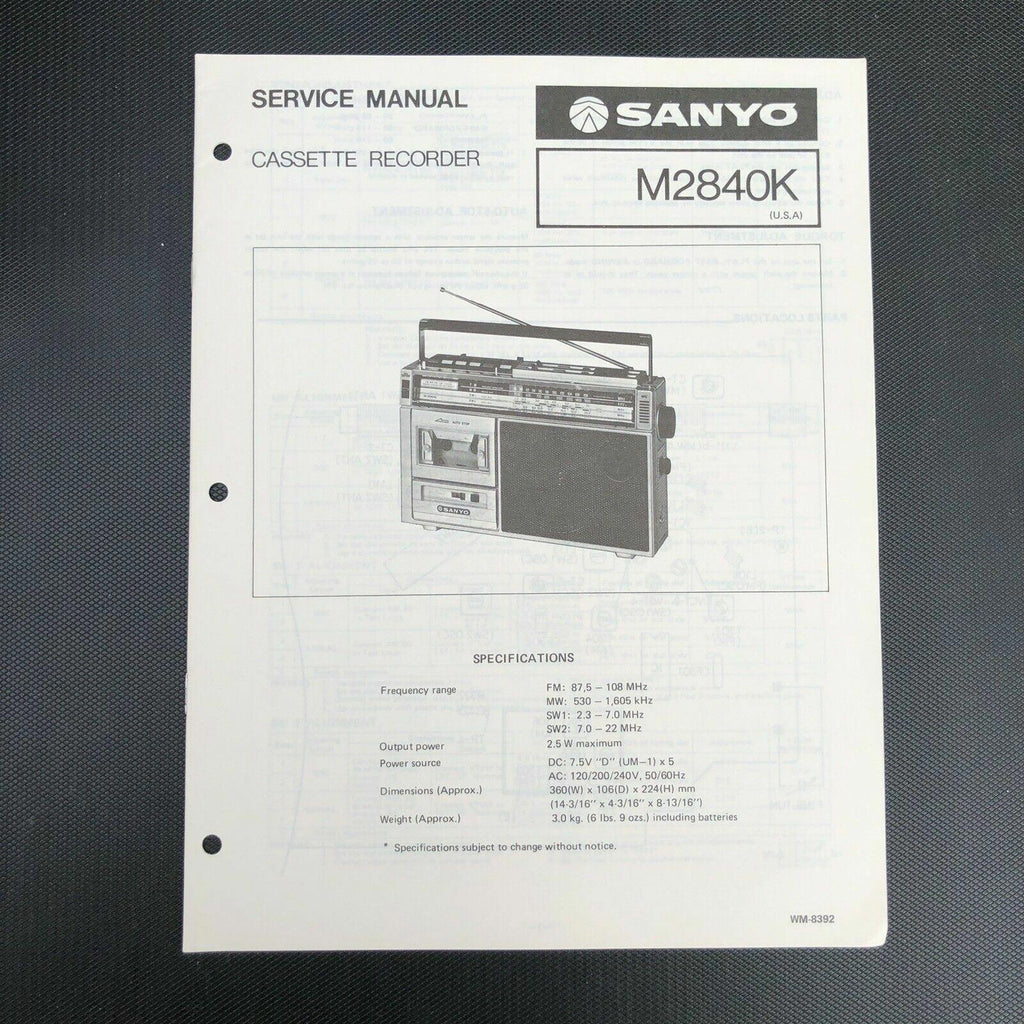 Sanyo M2840K Cassette Recorder Service Manual