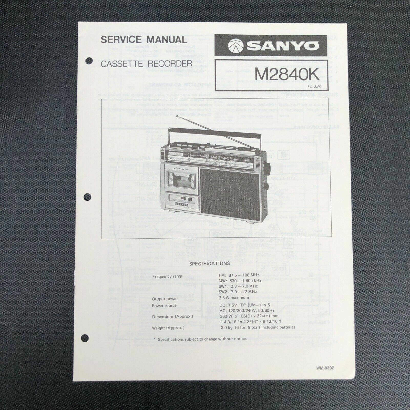 Sanyo M2840K Cassette Recorder Service Manual