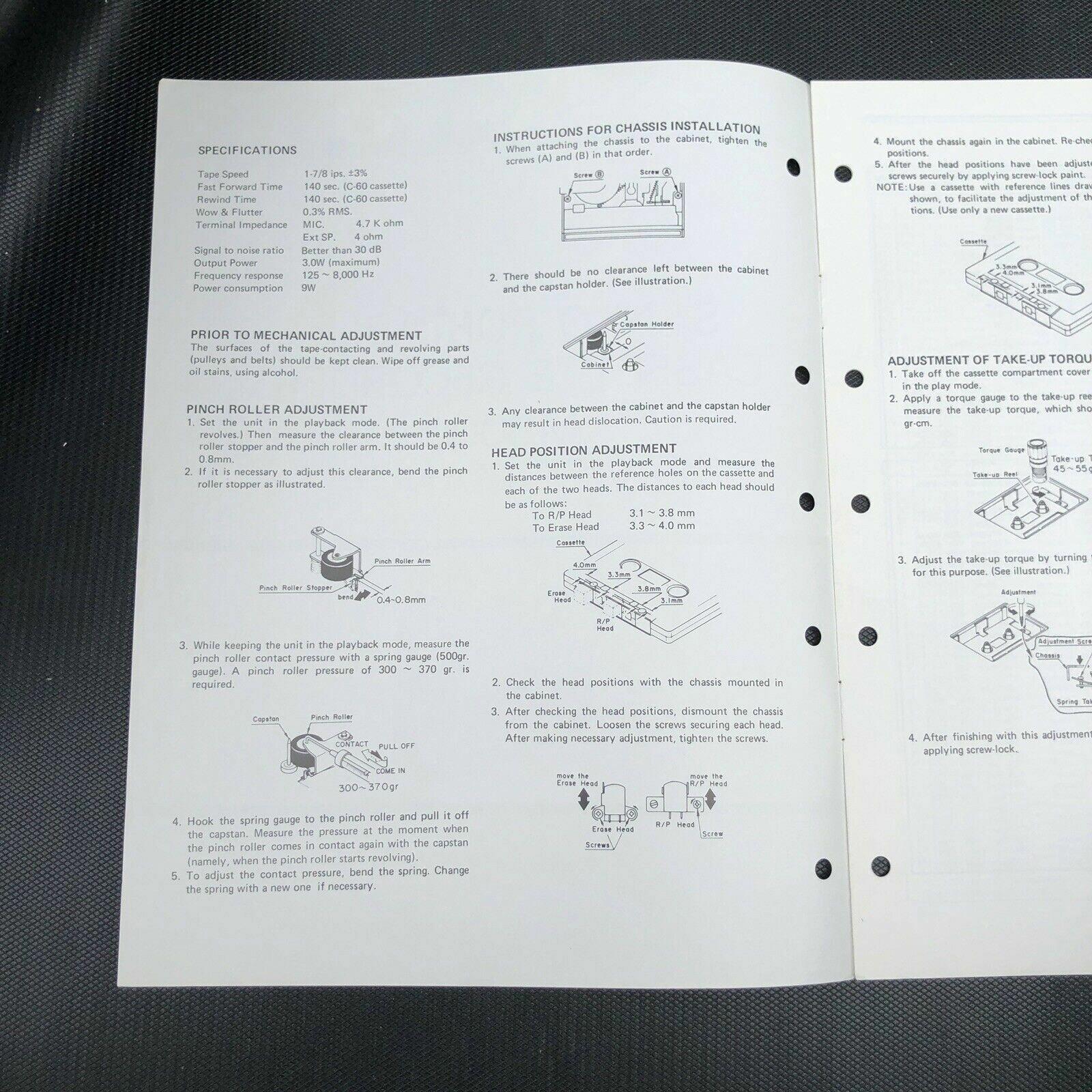 Sanyo M3000 Portable Cassette Recorder Service manual
