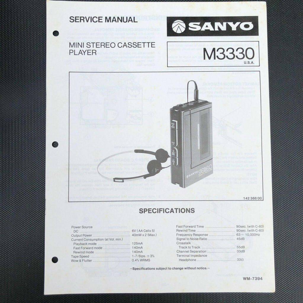 Sanyo M3300 Mini Cassette Stereo Player Service manual