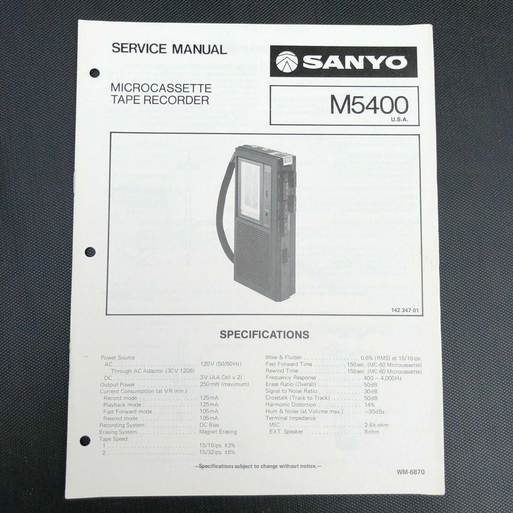 Sanyo M5400 Microcassette Tape Recorder Service manual