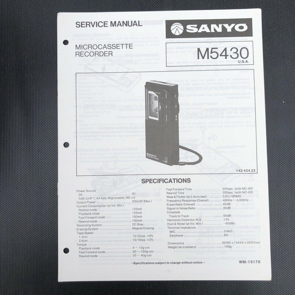 Sanyo M5430 Microcassette Recorder Service Manual